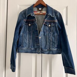 Levi's Cropped Denim Jacket with Red and white embroidered Detail   Size L